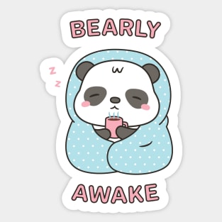 Bearly Awake Cute Little Panda With Blanket Sticker